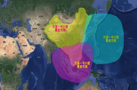 A map of East Asia showing areas covered by a Chinese satellite to phone service